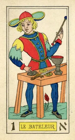 Le Bateleur from Oswald Wirth's 1889 twenty-two-card tarot series.